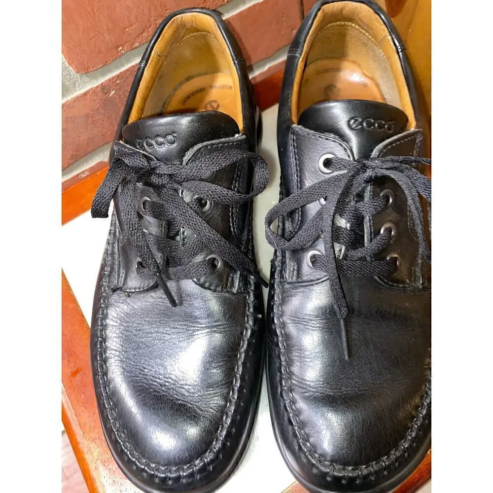 Men's ECCO Fusion Lace Comfort Leather Shoes Black Size 10M - Picture 2 of 9
